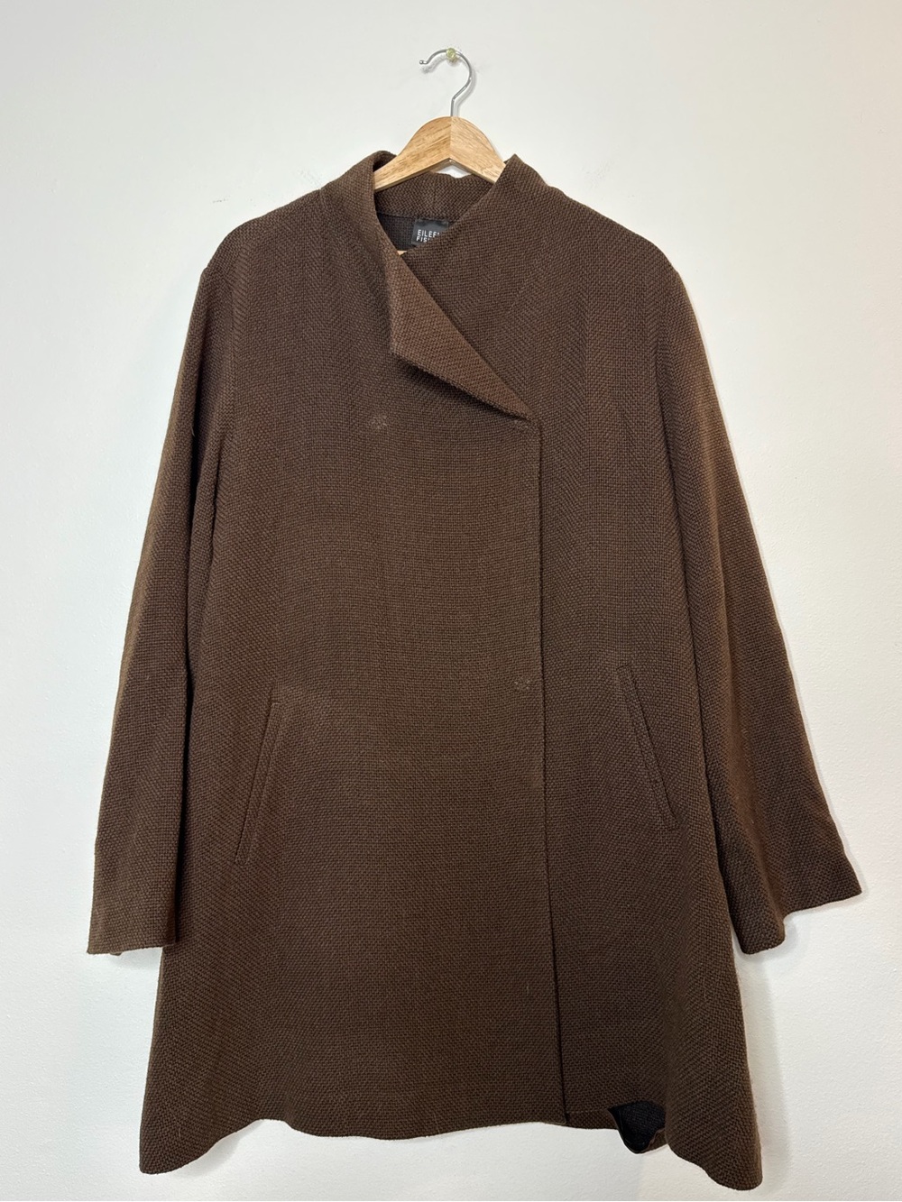 Eileen Fisher wool blend Lagenlook double face cocoon coat chocolate brown XL